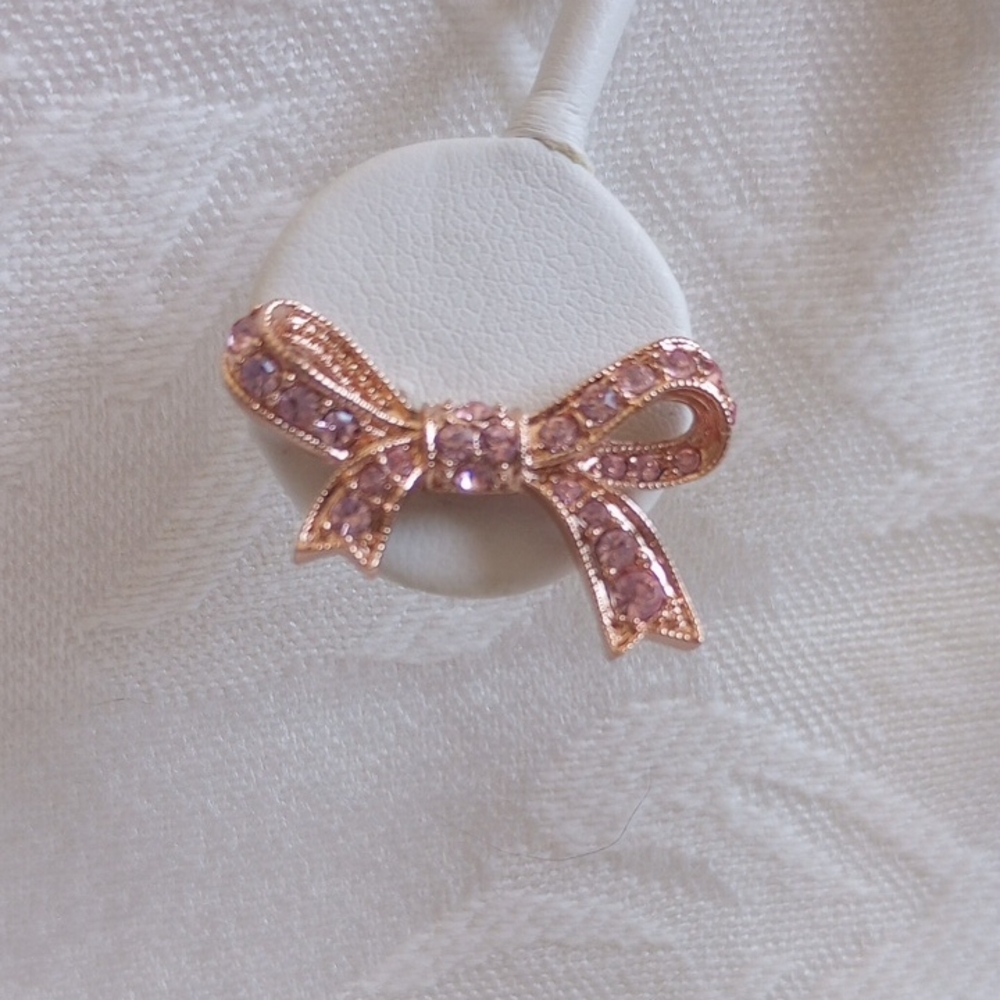 KJL Bow Pink Rhinestone Rose Gold Post Earrings